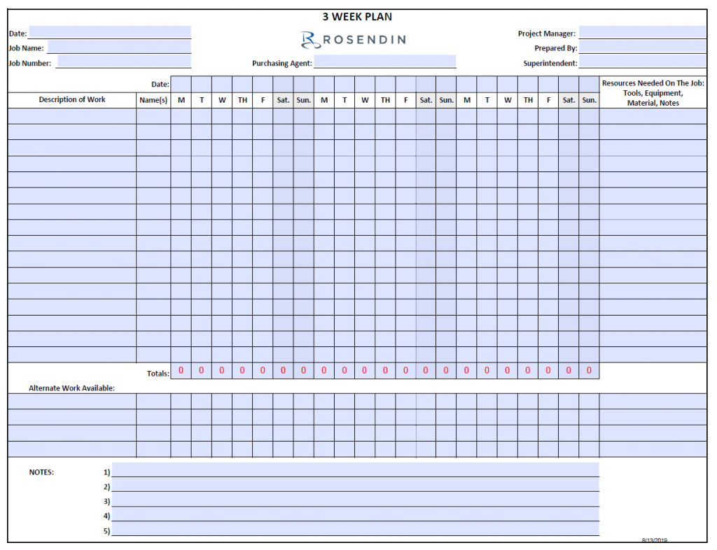 3 Week Planner | Rosendin University