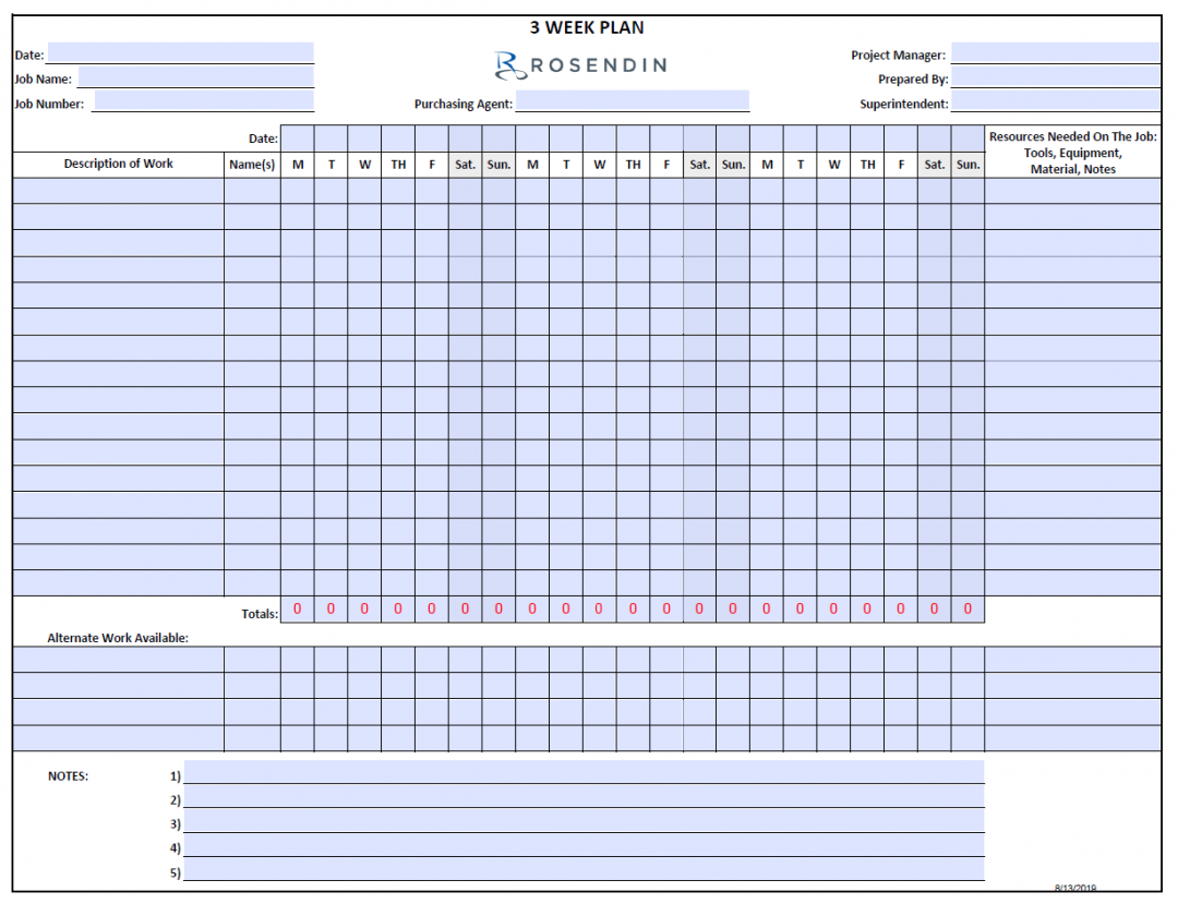 3 Week Planner | Rosendin University